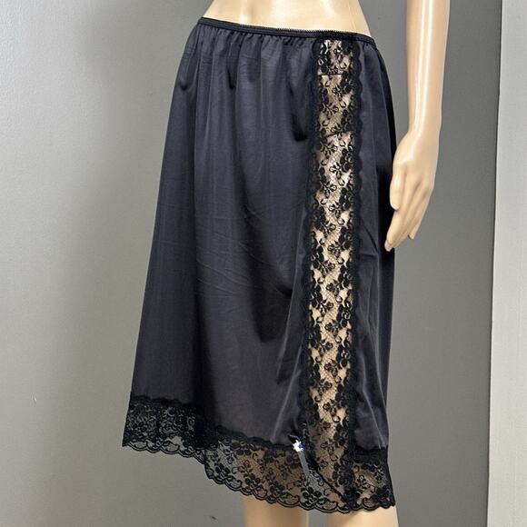 Vintage Perfectform Half Slip Plus Size 2X Waist 36 38 Black Sheer Wide Lace USA - Picture 1 of 6